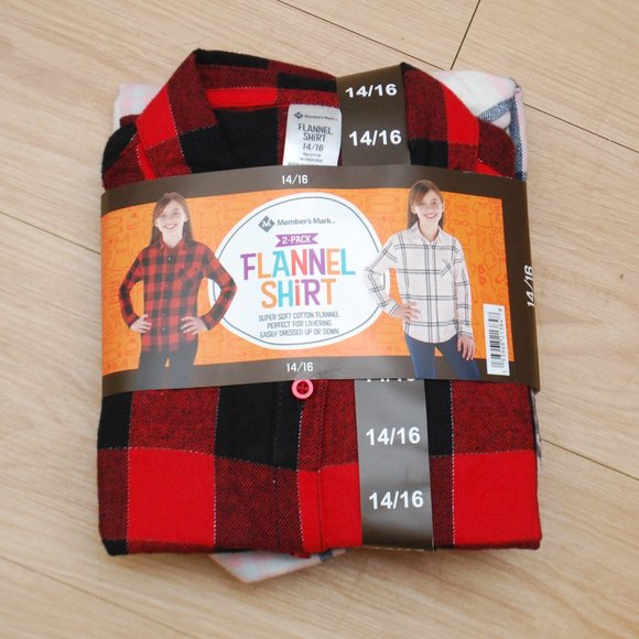 Member's Mark 2pack Girl's Flannel Shirt Size 14/16 - Picture 1 of 4